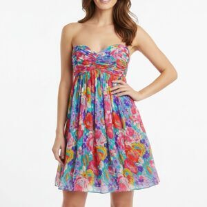 Vintage Betsey Johnson Silk Floral Strapless Mini Dress - Women Size 4 / Small